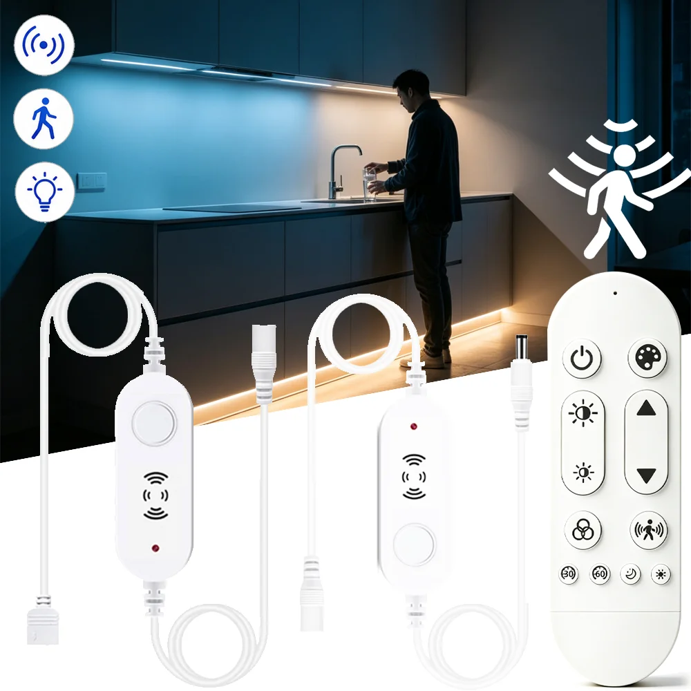 DC5V-24V Radar Induction Microwave Radar Sensor Switch Controller with 2.4GRF Remote Single Color/CCT/RGB/RGBCCT Led Strip Light
