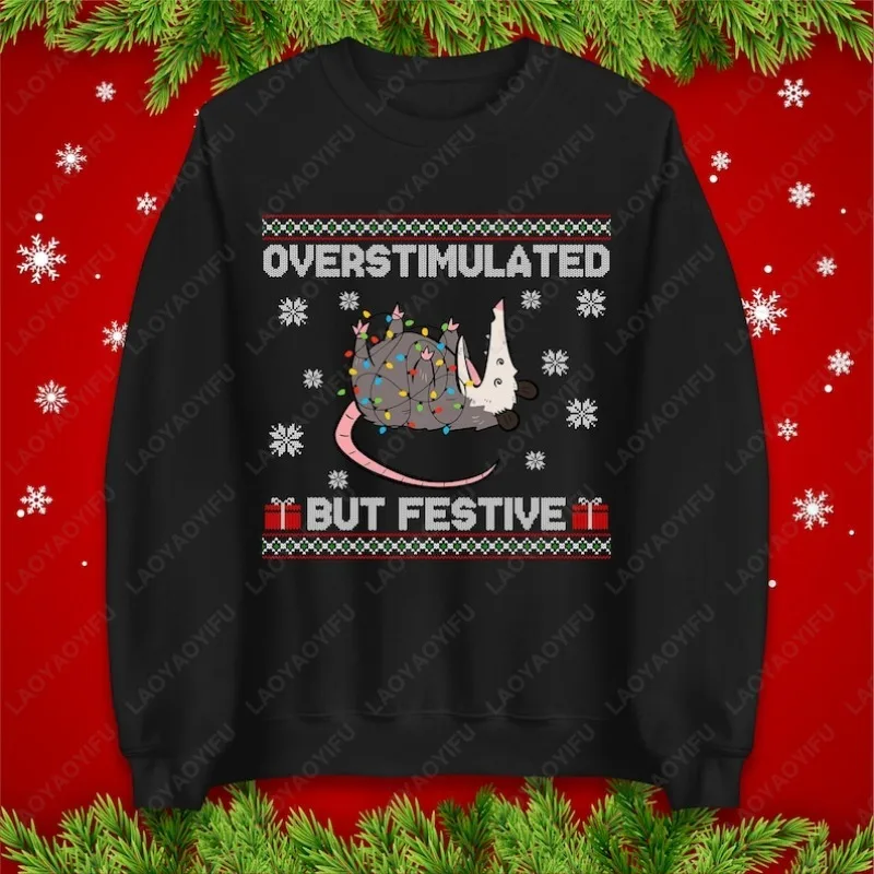 Surdimensionné mais pull festif drôle Possum sweat à capuche de noël mignon amoureux des animaux t-shirt de noël humoristique cadeau de vacances sweat-shirt