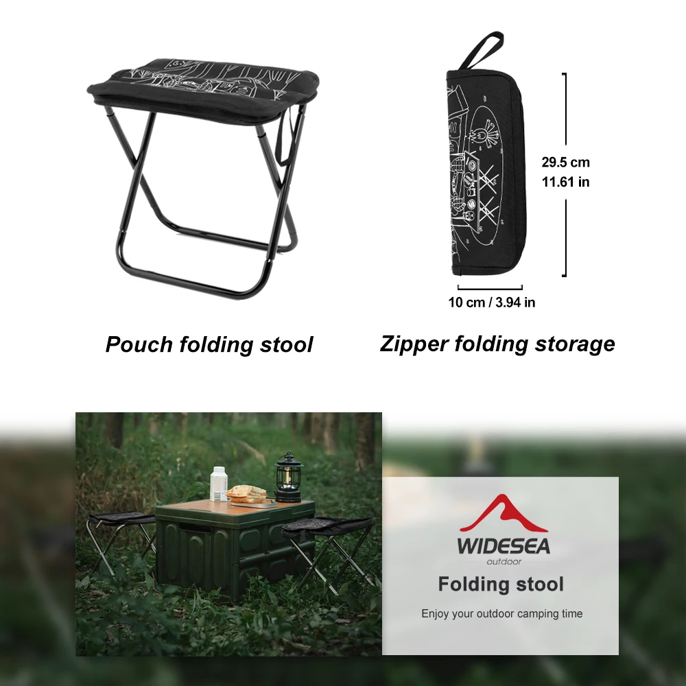 Widesea Camping Stool Outdoor Foldable Chair Fishing Lightweight Zipper Storage Portable Stainless Steel Hiking Travel Furniture