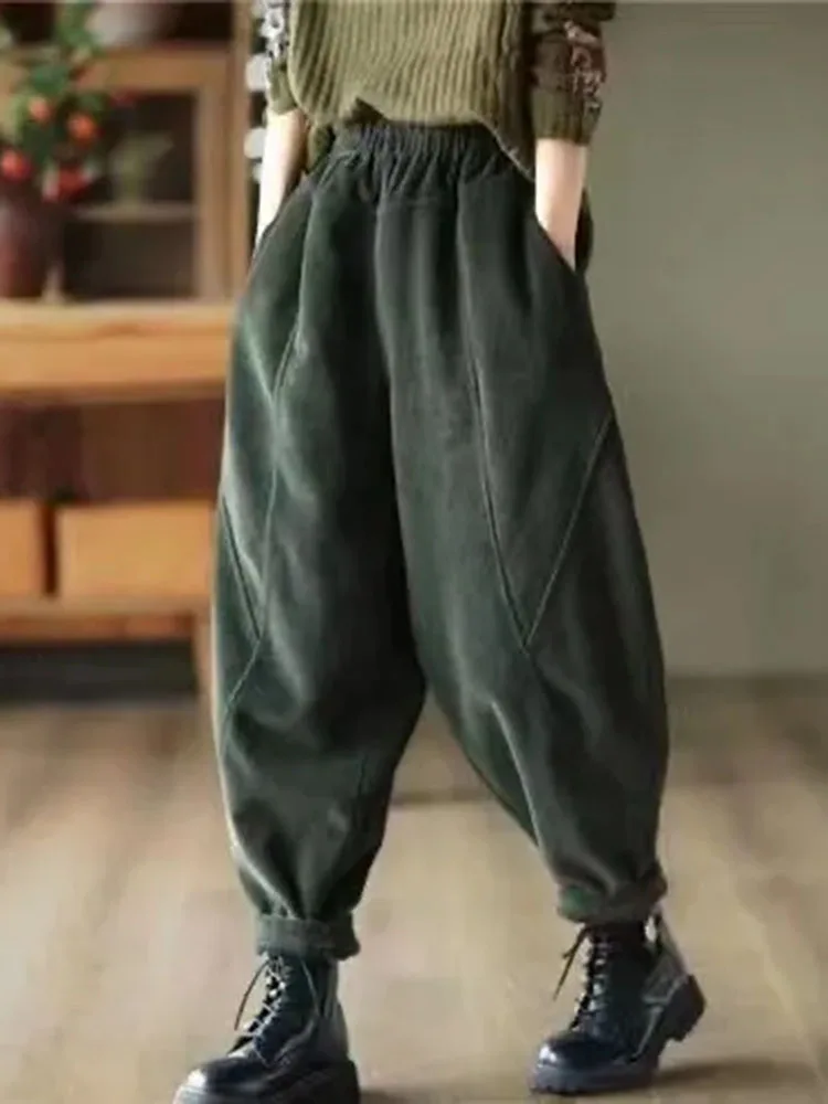 Corduroy Baggy Autumn Winter Harem Pants Casual High Waist Warm Women Pantalones Vintage Ankle-length Jogger Fashion Trousers