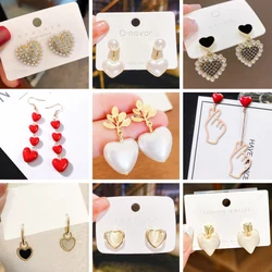 Korean Fashion Heart Hanging Earrings White Enamel Imitation Pearl Elegant Trendy New Red Pink Acrylic Heart Dangle Earrings