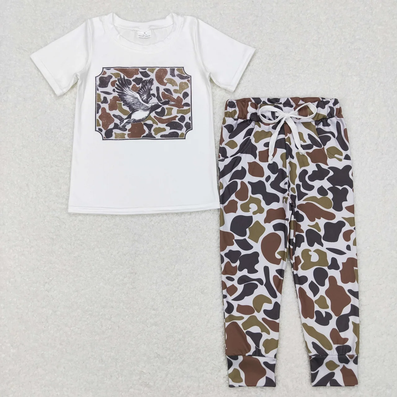 

Wholesale Toddler Short Sleeves Duck T-shirt Tee Kids Camo Pocket Pants Baby Boy Spring Fall Outfit Infant Children Hunting Set