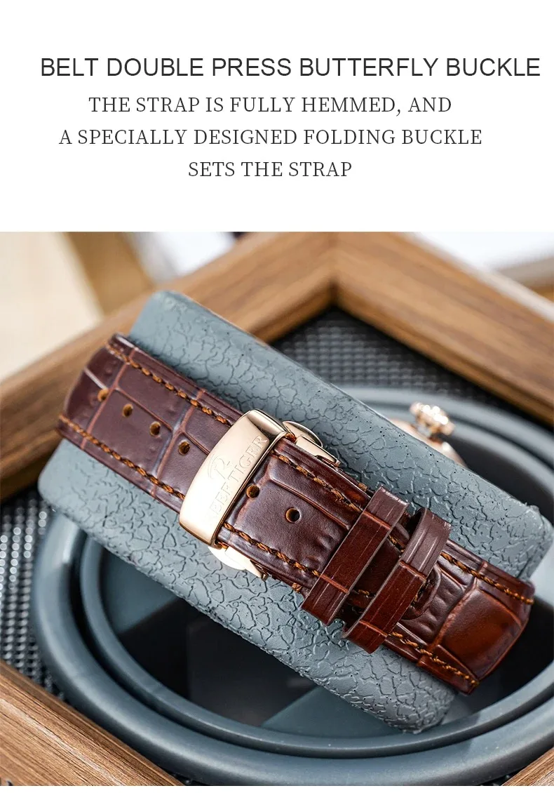 Мужские автоматические часы Reef Tiger, 42,5 мм, винтажные механические наручные часы, 50 м, водонепроницаемые, с сапфировым стеклом, с несколькими циферблатами, месяца, неделя, дата