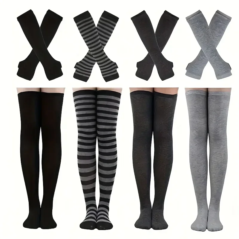 2piece set of girls' knee high stockings and sleeve combination striped knee high socks gloves,Christmas stockings Halloween set