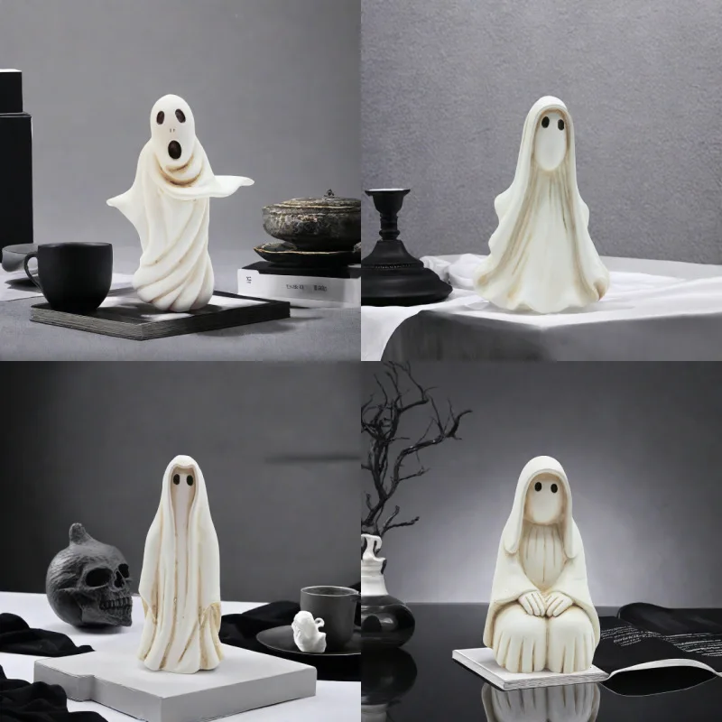 Halloween Cute Ghost Sculpture Creative Ornaments White Ghost Outdoor Statue Resin Crafts