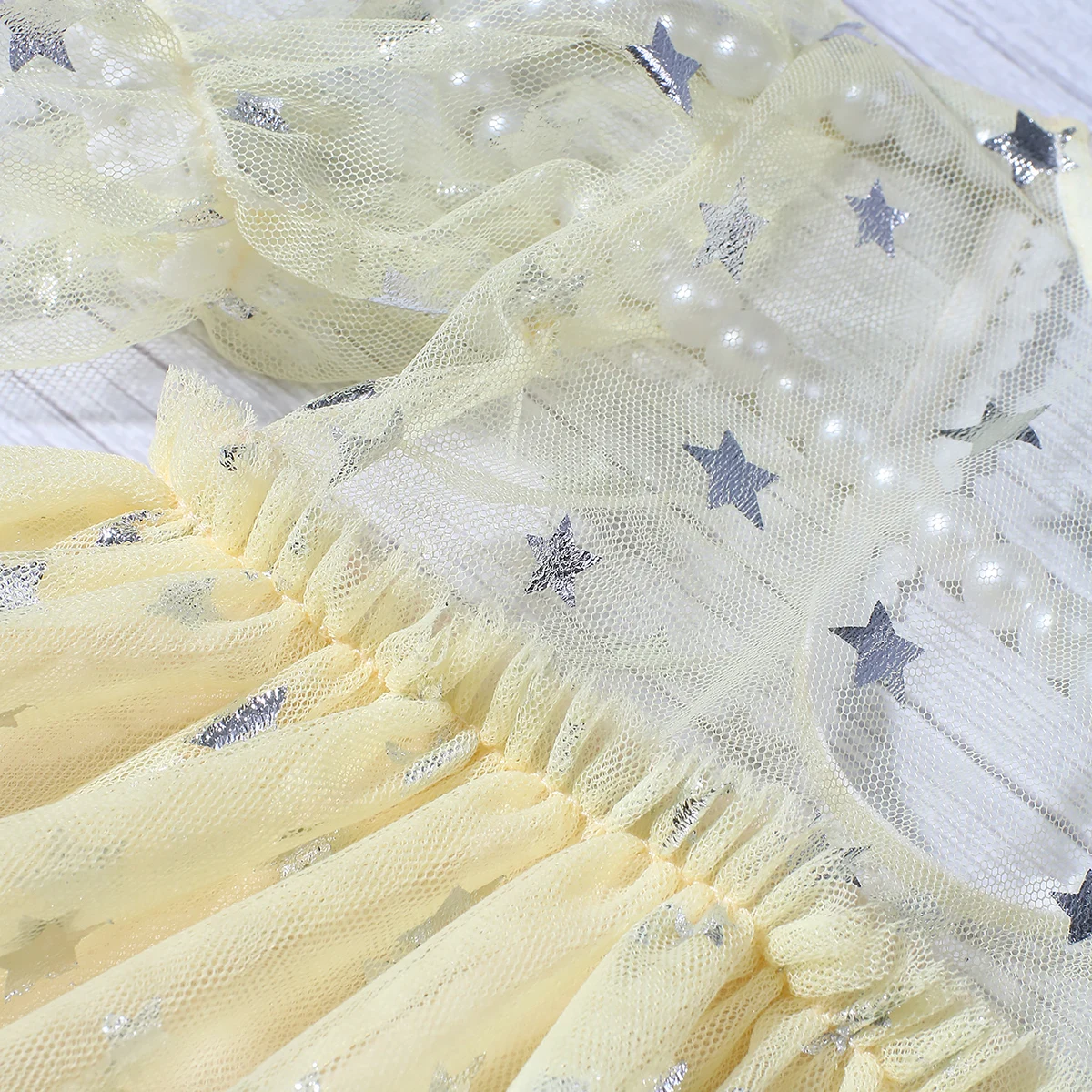Ylsteed Newborn Photoshoot Outfit Baby Girl Shiny Siver Star Romper with Bow Headband Yellow Mesh Jumpsuit Infant Photo Props