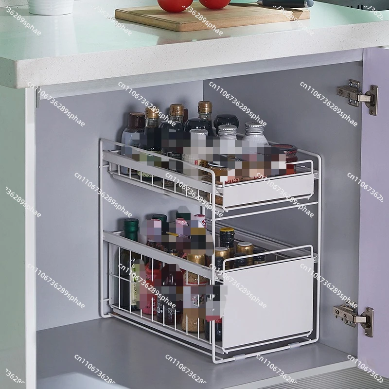 Kitchen lower sink rack pull-out household items