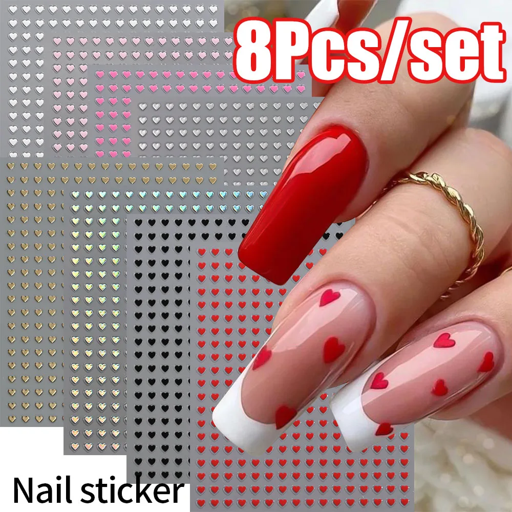 6/8Pcs/Kit-3D Weihnachten Süße Liebe-herz Nagel Aufkleber Rot/Weiß/Schwarz Mini Herz Nagel Aufkleber selbstklebt Pfirsich Herz Nagel Slider