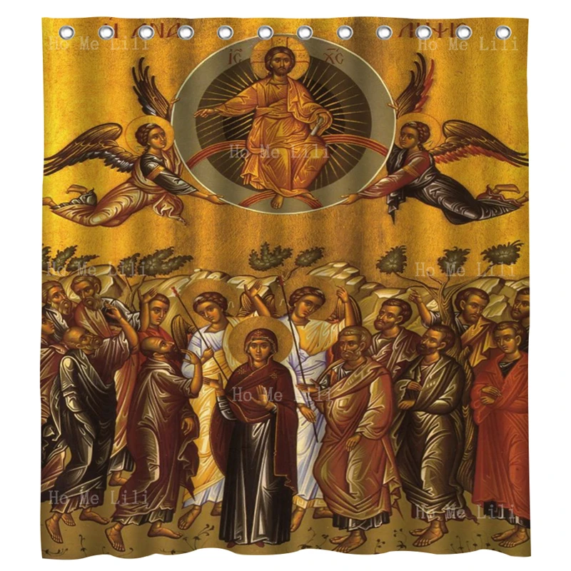 Christ Resurrection And The Assumption Of Lord Jesus Good Shepherd Byzantine Orthodox Icons Shower Curtains By Ho Me Lili