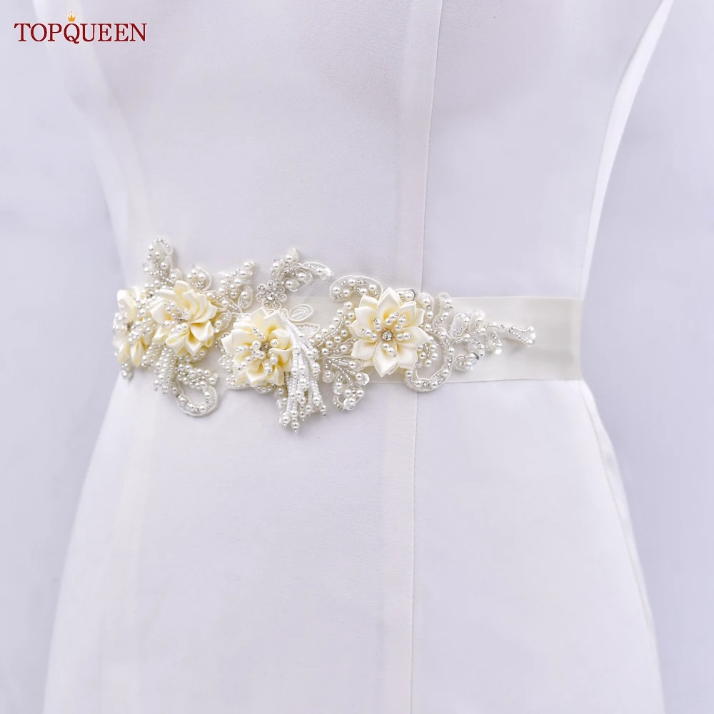 TOPQUEEN Handmade Beaded Bridal Belt Gown Decoration Belt Evening Gown Waist Accessories Fancy Pearl Applique Wedding Sash S346