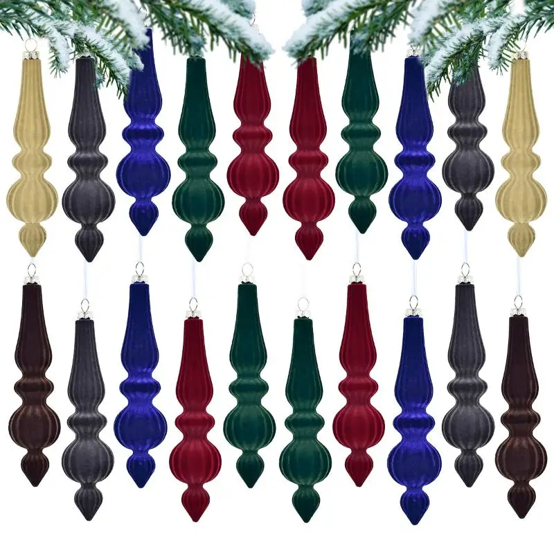 6 pçs reunido veludo cabaça de natal pingente plástico inquebrável cone de natal bola conjunto reutilizável árvore de natal pendurado ornamentos