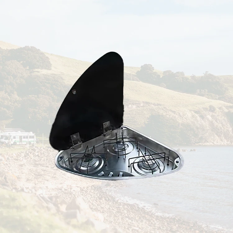 

Caravan Triangle Embedded RV Gas Stove Foldable Tempered Glass Cover Saves Space Windproof Stove Head