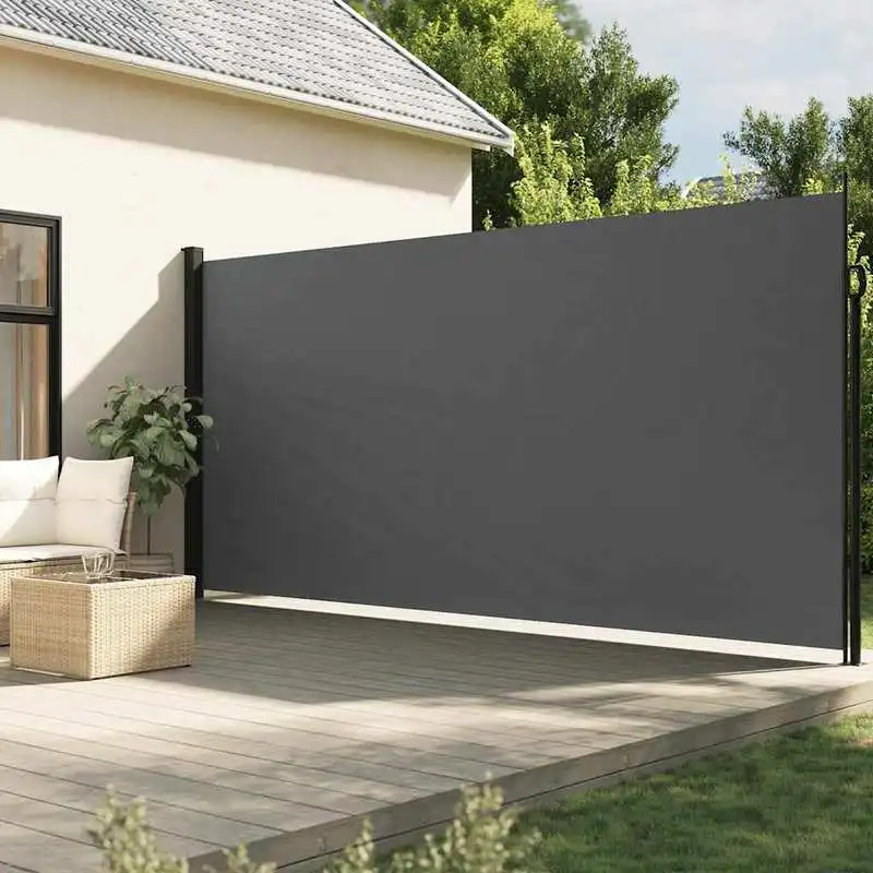 Einziehbare Seitenmarkise, anthrazitfarben, 200 x 600 cm. Geeignet für Innenhöfe zur Sichtschutz.
