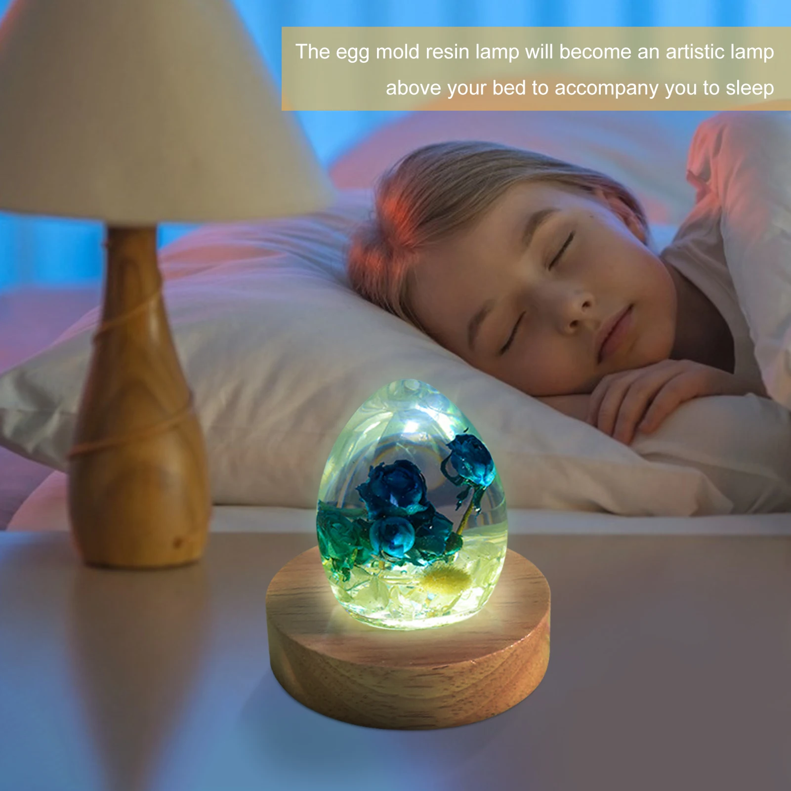 Wooden Light Stand Dragon Egg Ornament Mold For 3D Crystal Glass Resin Art LED Remote Control With Fine Glitter Lighting For Cry