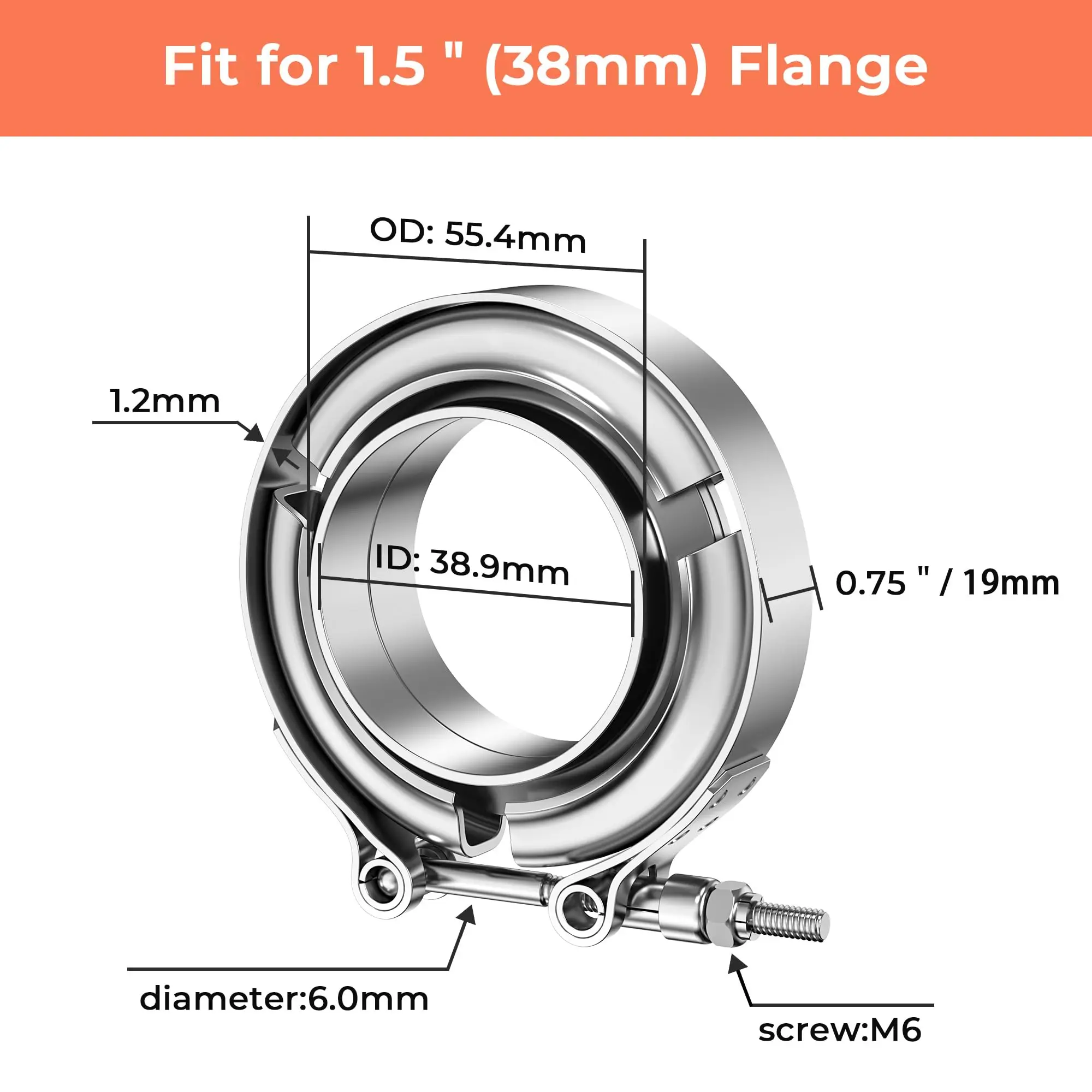 V Band Clamp With Male Female Flange Kit 304 Stainless Steel 1.5inch 38mm Intercooler Turbo Exhaust Clamp Downpipe Pipe Clamp