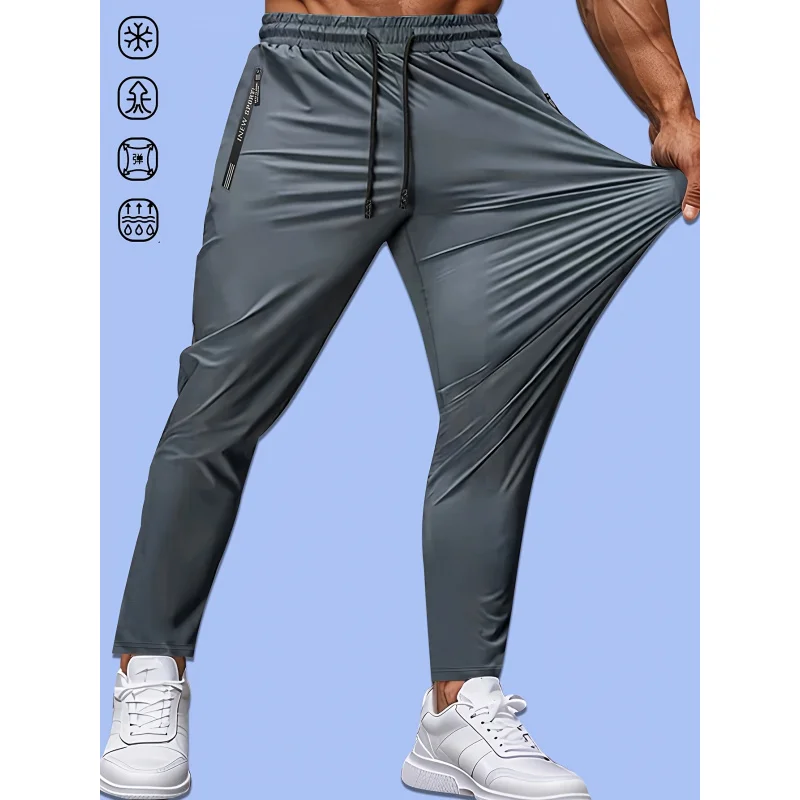 سراويل رجالية غير رسمية عالية المرونة من الألياف برباط وجيب بسحاب سريعة الجفاف سراويل رياضية فضفاضة للركض وكرة القدم والمشي لمسافات طويلة وصيد الأسماك