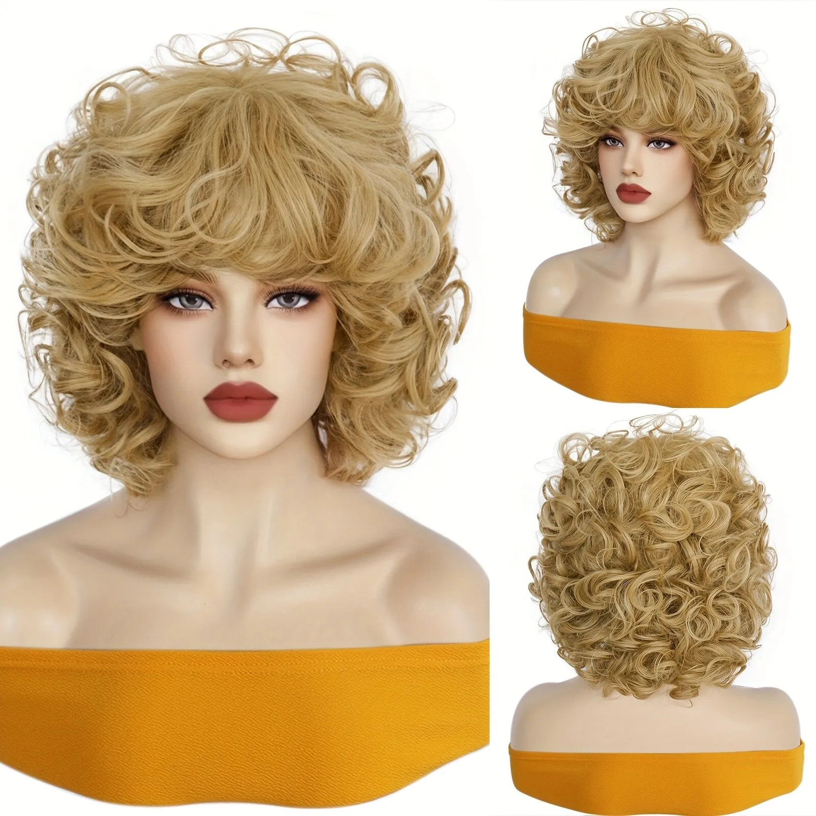 

Synthetic Hair Short Curly Wavy Brown Wig Cosplay Wig With Bangs For Halloween
