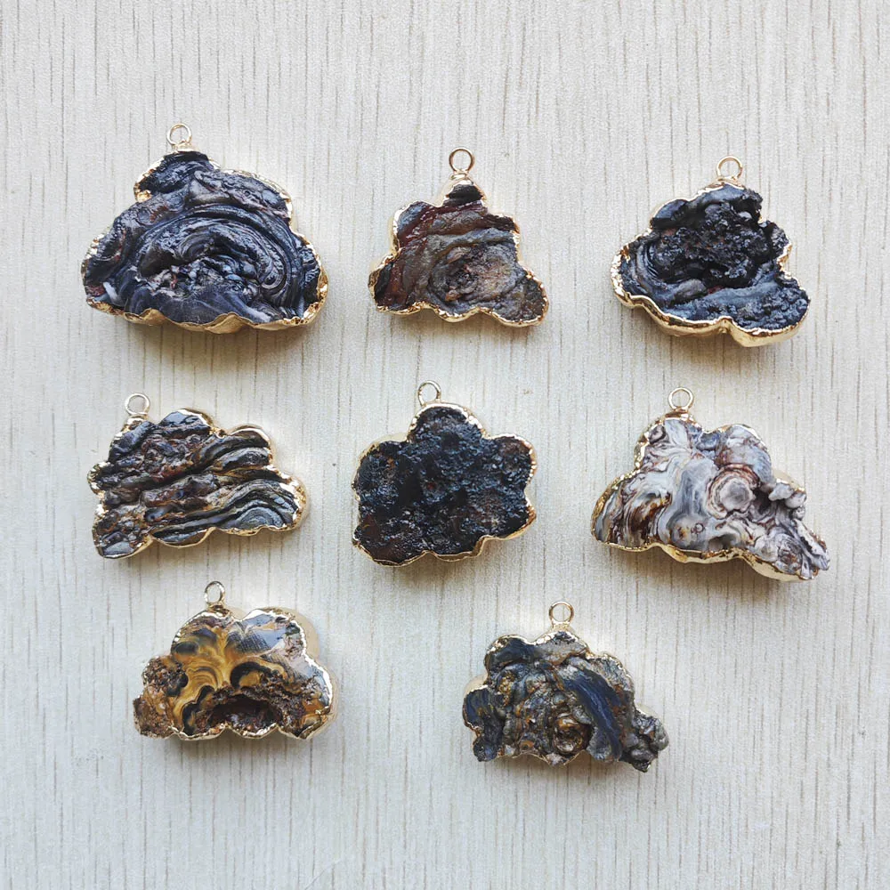 Natural Galaxy Sun Agate gold color side Irregular cloud shape pendants for necklace jewelry making 8pcs Wholesale free shipping