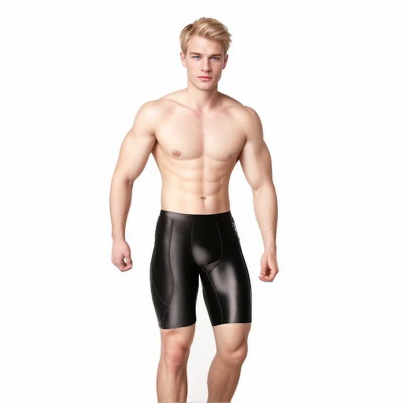 AMORESY uomo Sexy liscio lucido vita media abbigliamento sportivo collant elastici pantaloni di seta in esecuzione sport pantaloncini da spiaggia Fitness traspiranti