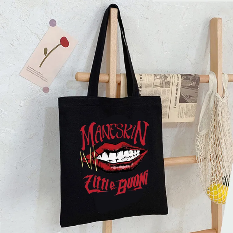 

Maneskin Hip Hop Harajuku Gothic Style Canvas Shopper Large Bags Capacity Vintage Women Bags Shoulder Handbag Teacher Bag