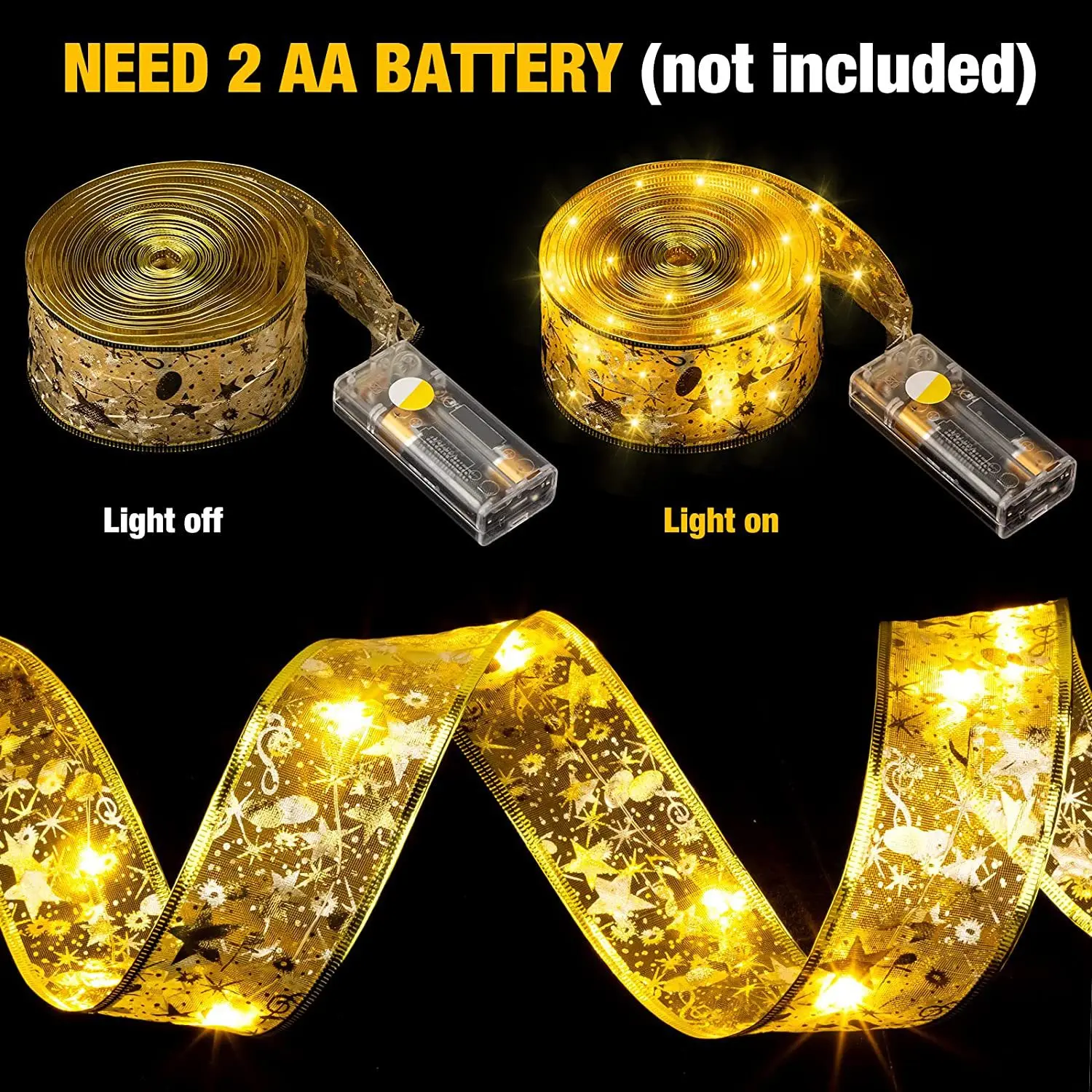 Guirlande lumineuse à ruban de noël, Double couche, bande lumineuse colorée pour arbre de noël, pliable, décoration d'emballage cadeau de noël