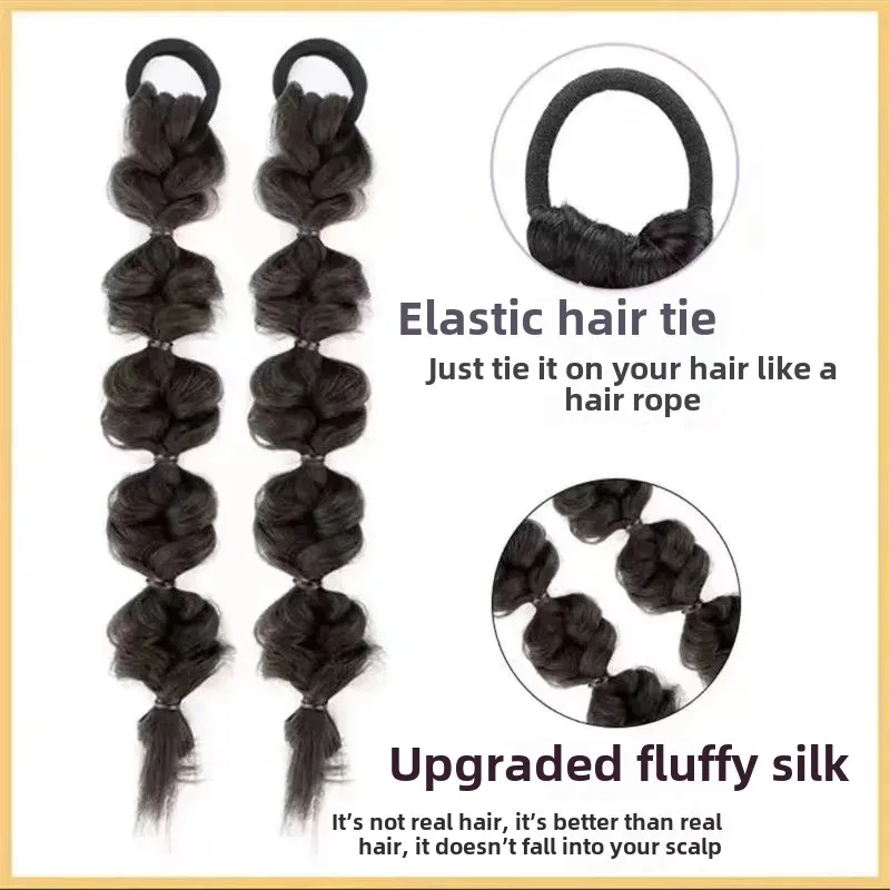 المرأة فقاعة الشعر التمديد كابل متماسكة شعر مستعار طويل Y2K الملاكمة شعر مستعار القذرة وهمية الحصان الذيل شعر مستعار من الألياف الآسيوية