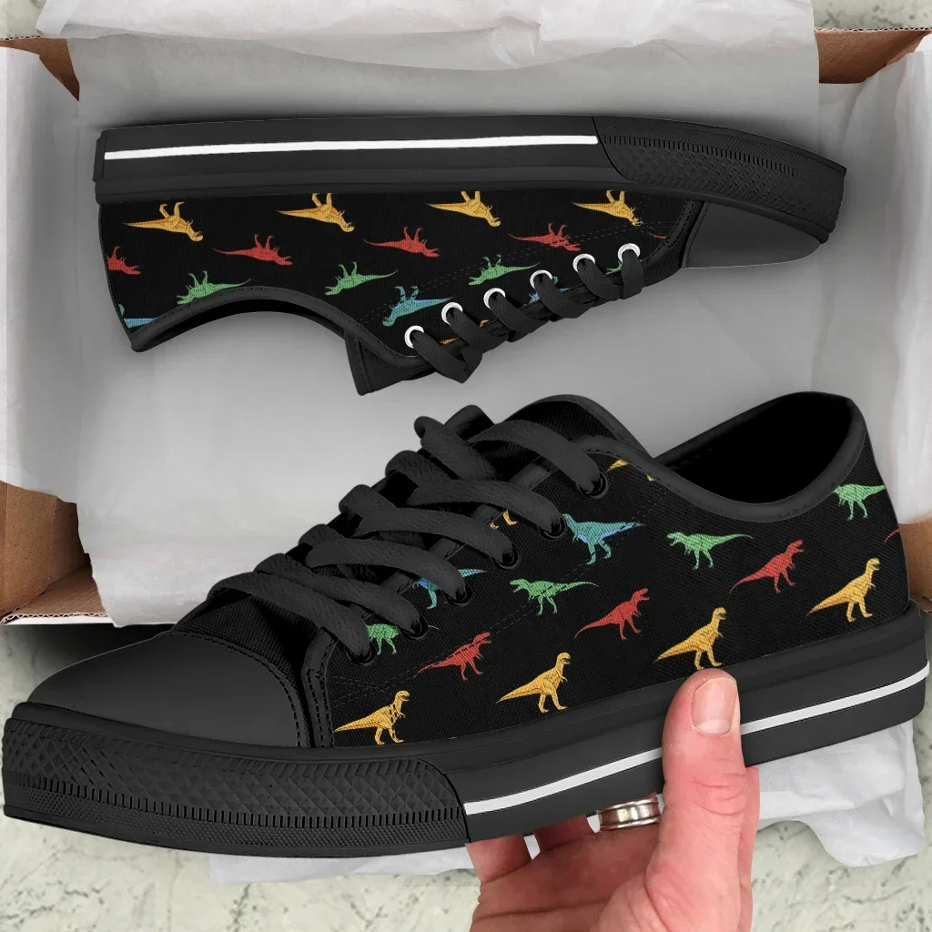 Shoes Cartoon T-Rex Women Black Canvas Spring Women Casual Comfortable Flat Vulcanize White Sneakers