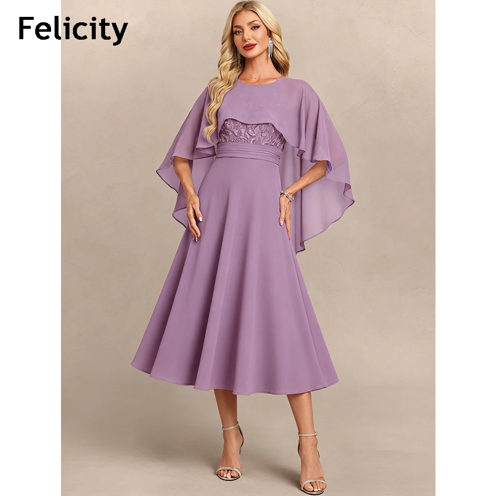 Elegant Chiffon Mother of the Bride Dress 2026 A-line Lace Formal Wedding Guest Dress Sexy Midi Evening Party Gown Custom