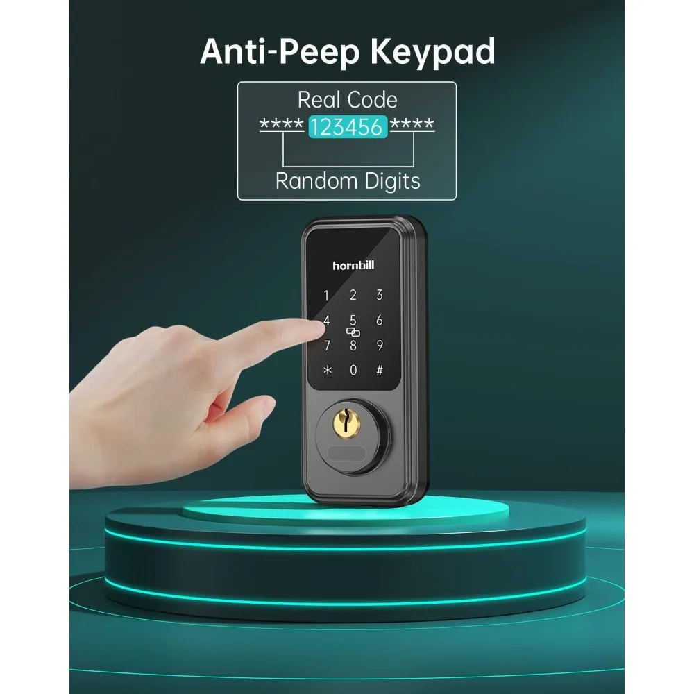 Alexa Front Handle Set, Keyless Entry Door Lock with Handle, Hornbill Smart Front Door Set, Electronic Keypad Deadbolt, Digital