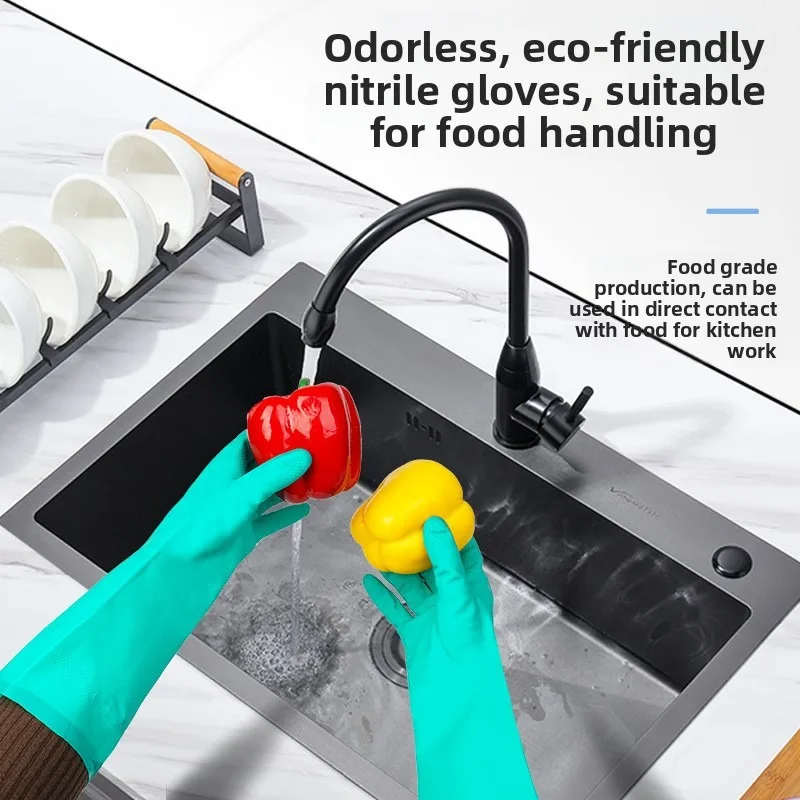 Waterproof Anti Corrosion Acid Alkali Resistant Industrial Gloves Thickened Nitrile Kitchen Dishwashing Food