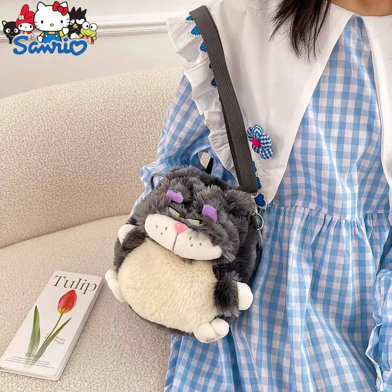 Kawaii Lucifer Cat Shoulder Bag Plush Toy Portable Drawstring Storage Bag Lucifer Cat Cosmetic Bag Anime Figure Children Gifts