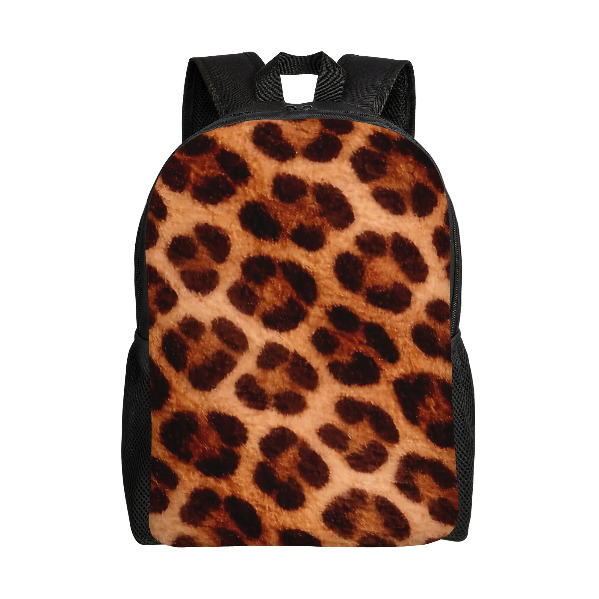 Back to school season High Street Charcoal Leopard Print Dark Animal  Texture Daypack Leopard Print Female Handbag Backpack