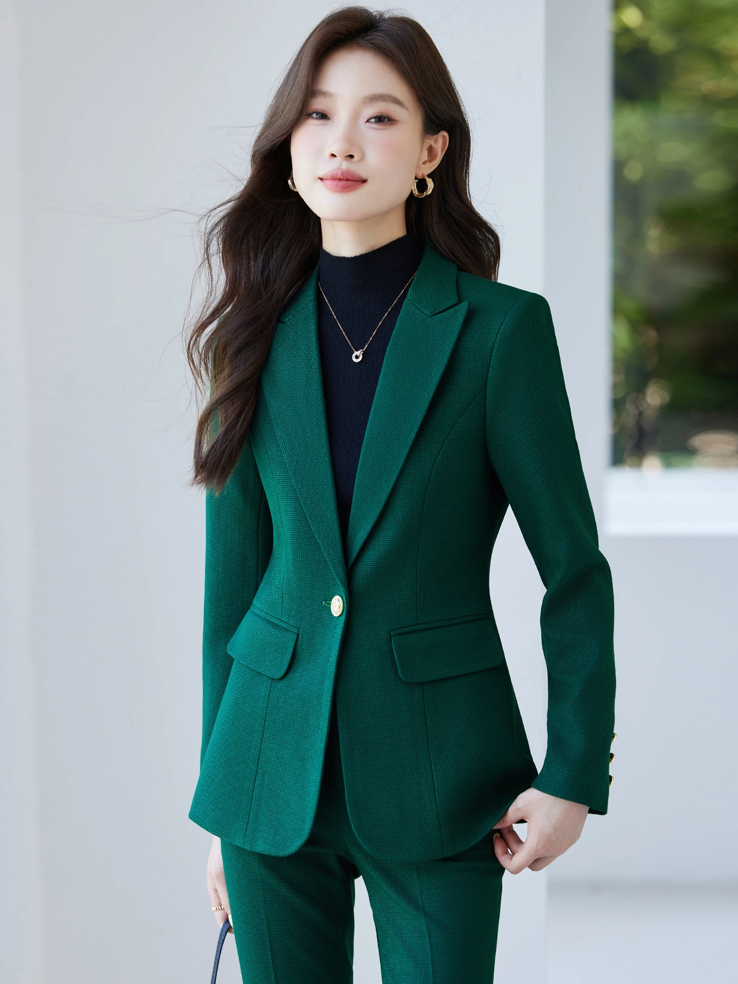 

Green Suit Set Women's Formal Workwear Professional Managerial High-End Feelings West Coat Jacket Button Style Commute Fashion