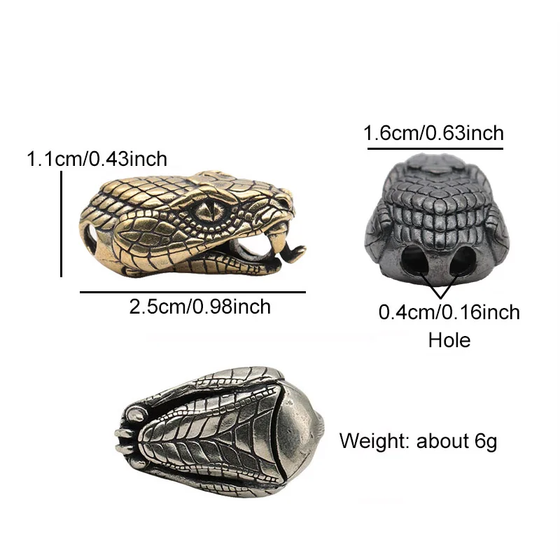 Snake Head Brass Buckle EDC Outdoor DIY Woven Paracord Survival Bracelets Supplies Accessories Retro Umbrella Rope Lanyard Beads