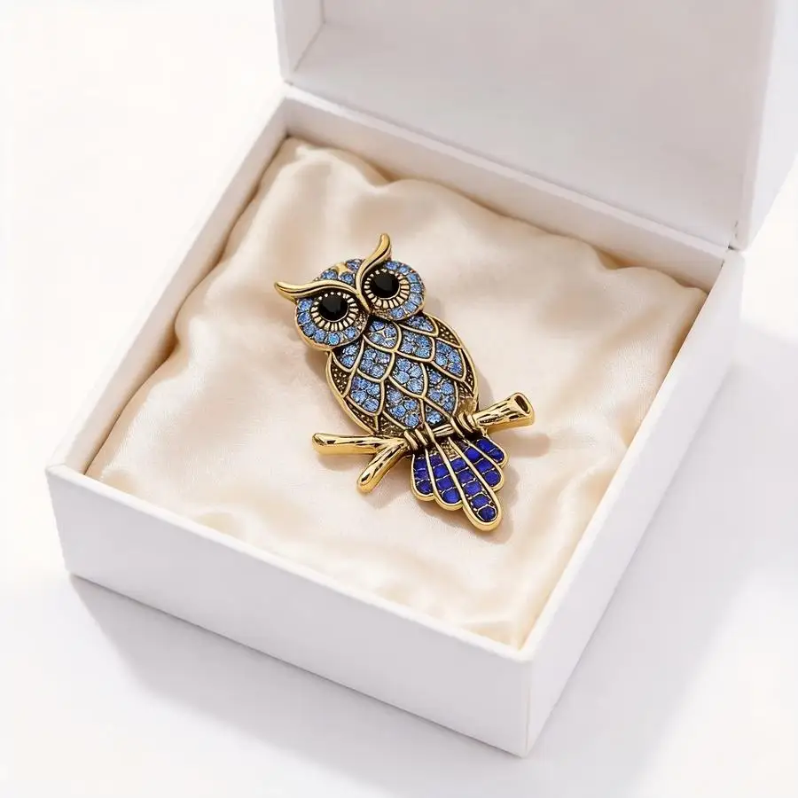 1/5/10/20/50/100pcs Elegant Golden Owl Brooch with Sparkling Crystals - Stylish Accessory for Jackets, Dresses, And Crafts, Perf