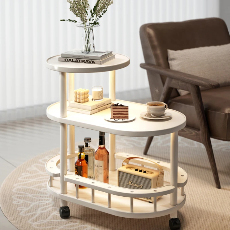 Mid-Century Mobile Side Table Multi-Functional Rolling Cart for Living Room Vintage End Table Storage