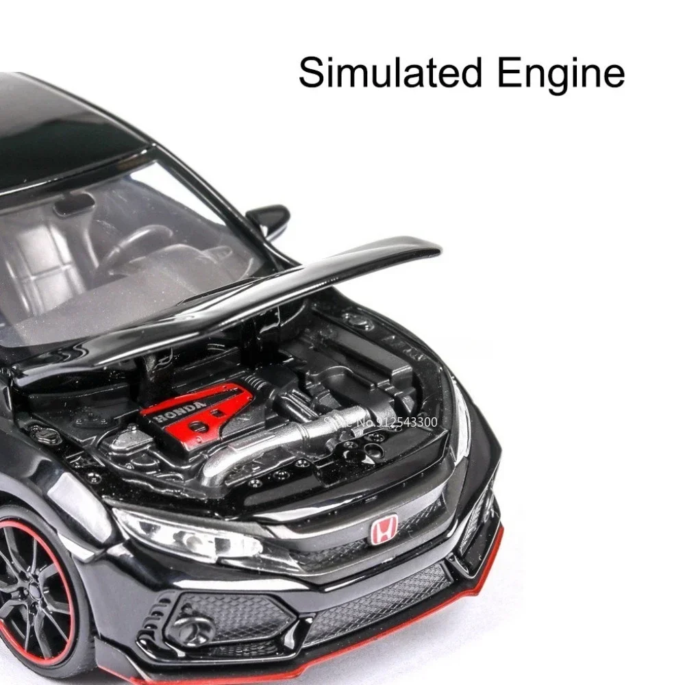 Maßstab 1:32 Honda Civic Type-R Spielzeugautomodell Metalldruckguss Sound Licht Zurückziehen Miniaturspielzeug Modelle Hobbys Sammlung Geschenke