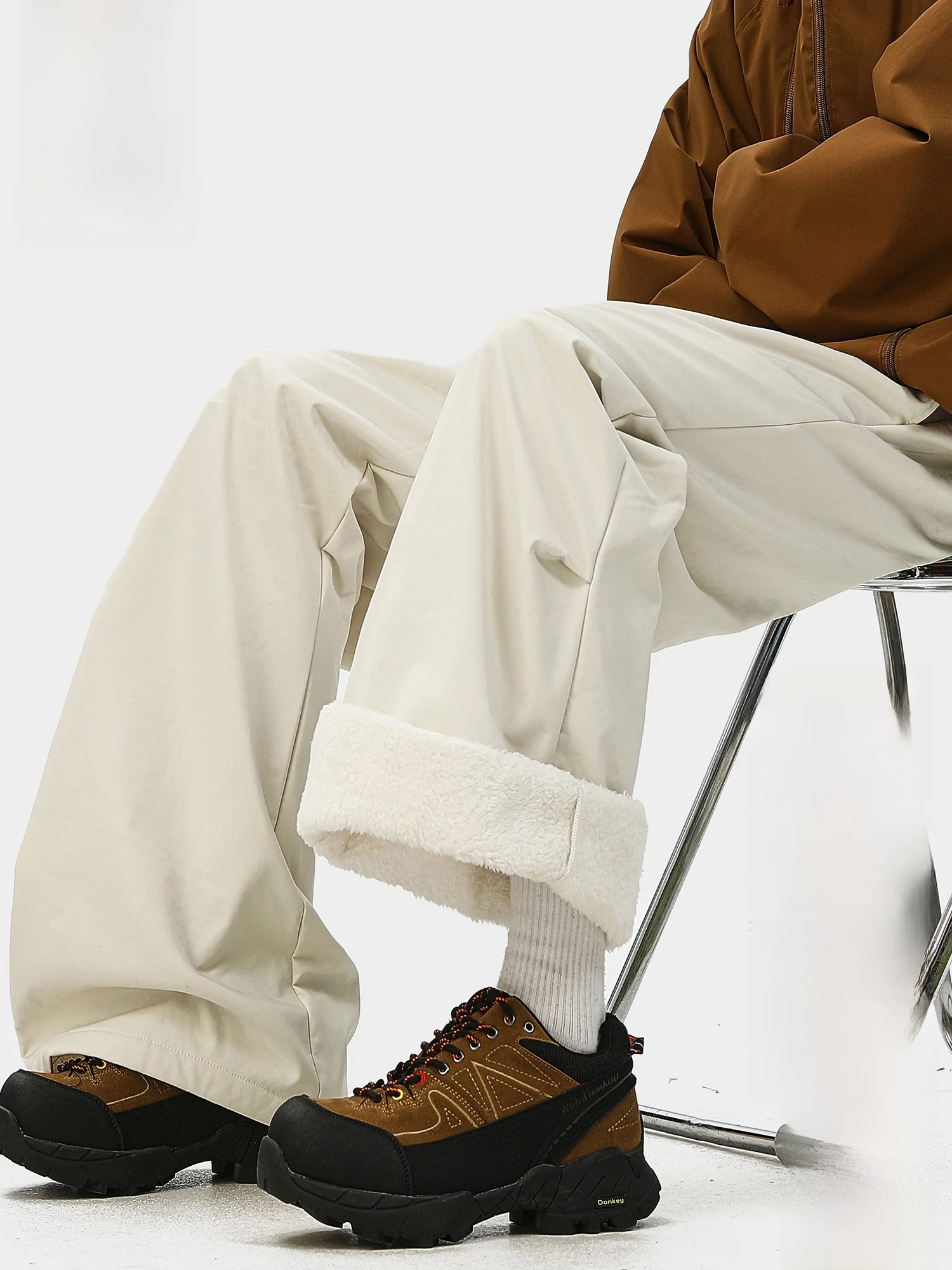 

PaulFrank Warm Fce Lined Loose Straight Leg Thiened Casual Pants Men's Spring Thiened Pleated Comfortable Long Trousers