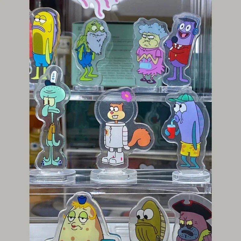 Décorations acryliques Bob l'éponge SquarePants pour enfants, cartes debout, dessin animé mignon, assiette de support kkStar, bureau, cadeau d'anniversaire, nouveau