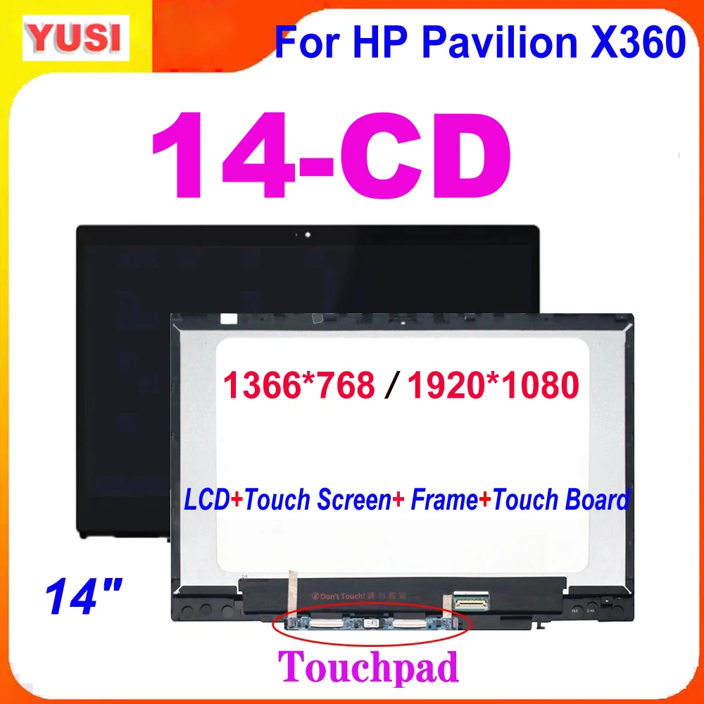 Pantalla LCD de 14 "para HP Pavilion X360 14-CD 14 CD Series, montaje de pantalla táctil, marco, tablero táctil, L20555-001 L20553-001