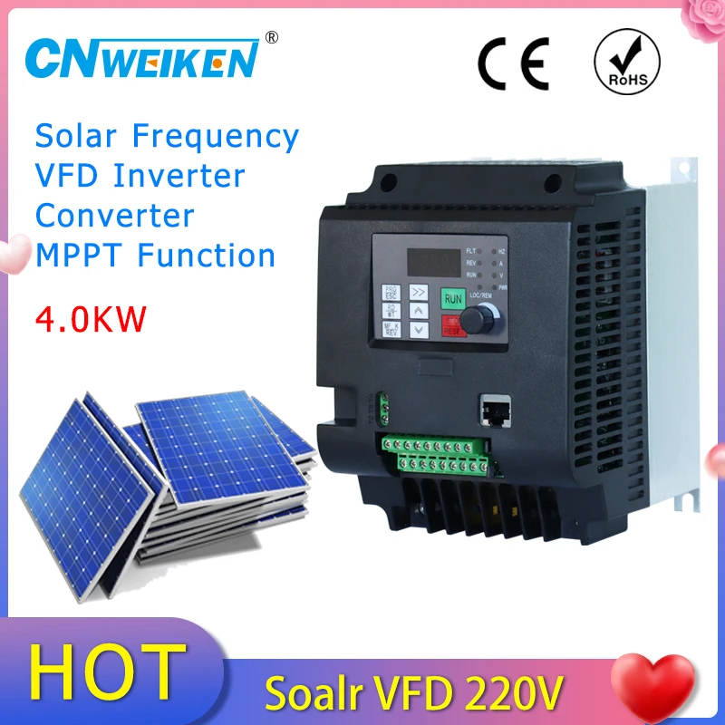 Solar Frequency Converter DC input to 220V three phase Output 0.75kw-7.5KW 1HP-10HP VFD Solar Variable Frequency Drive Inverter