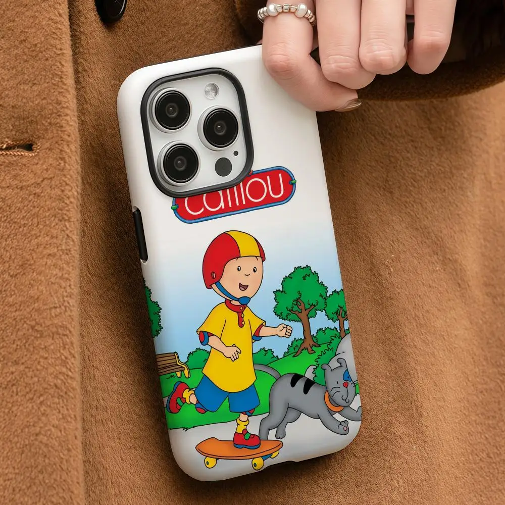 Чехол для телефона с рисунком C-Caillou для iPhone 17, 16, 15, 14, 13, 12, Pro Max Plus, глянцевый HD, двухслойная жидкая задняя пленка, твердый корпус