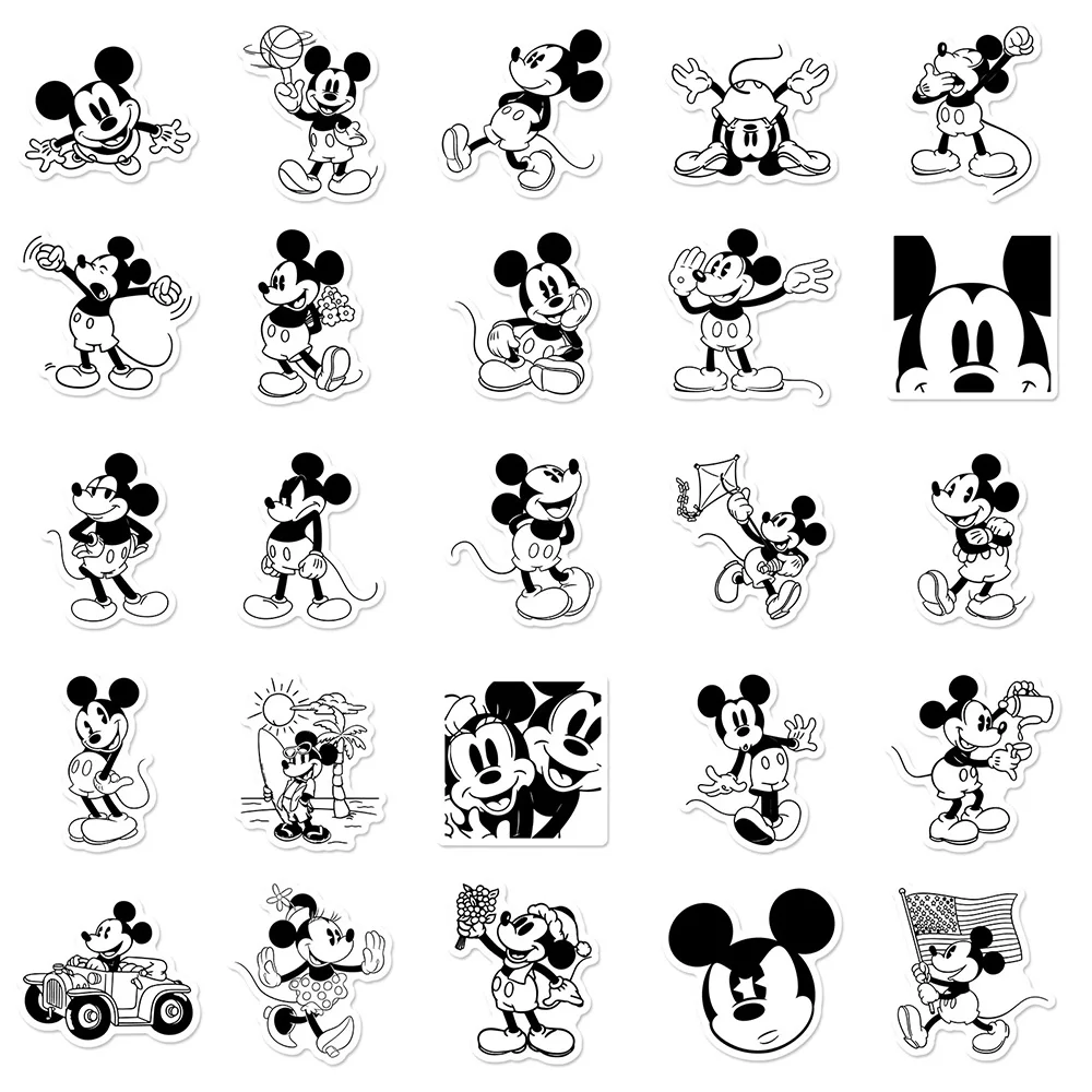 10/30/50pcs Black White Disney Mickey Mouse Graffiti Stickers Water Bottle Notebook Laptop Waterproof Sticker Kids Classics Toys