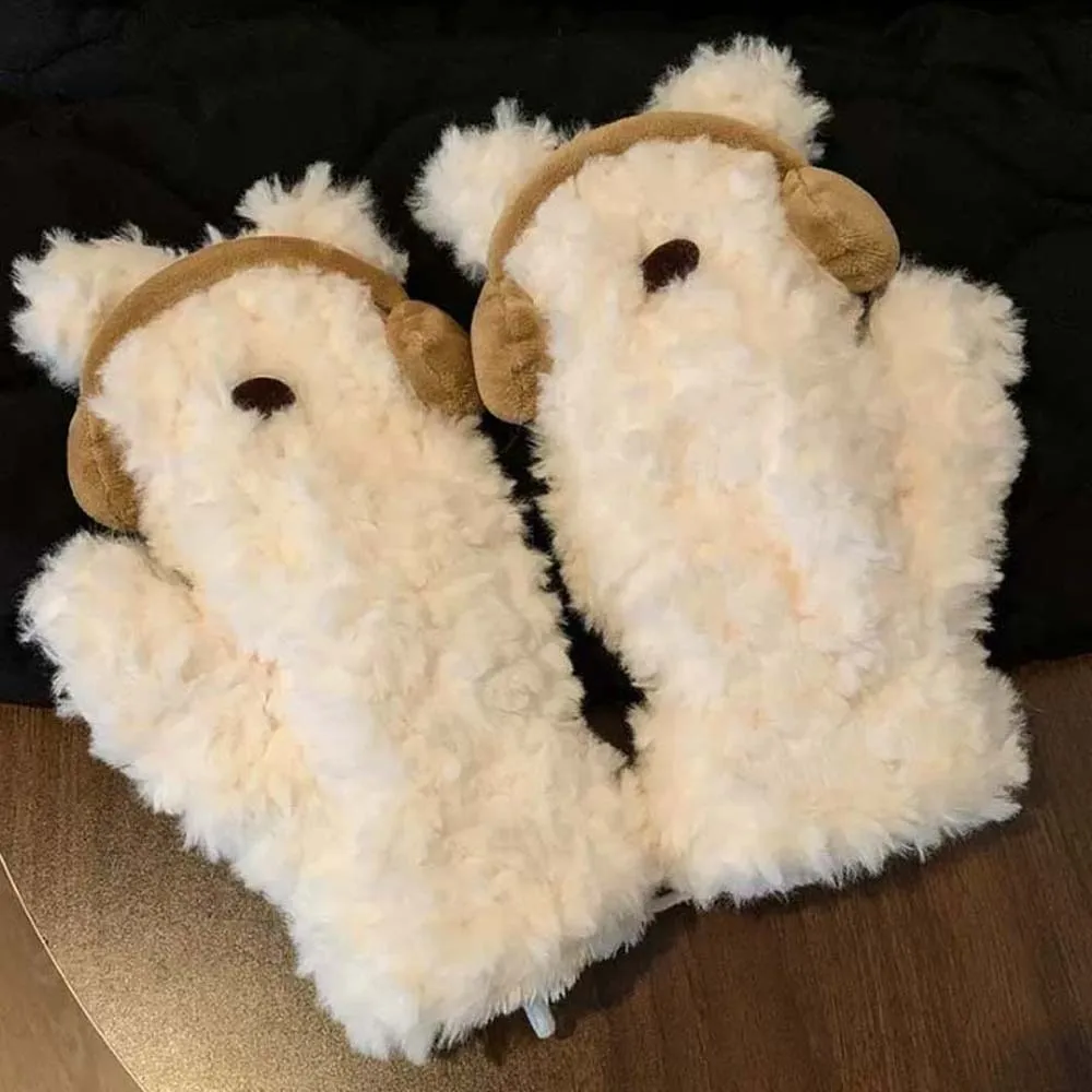 

Модные перчатки-варежки с мультяшным медведем, ветрозащитные, из акриловых волокон, зимние, утепленные, утолщенные, защита от холода, подарки