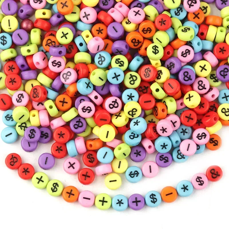 

100-500PCS Multicolor Symbols Beads Acrylic Round Flat Loose Spacer Beads for Jewelry Making DIY Bracelet Necklace Accessories