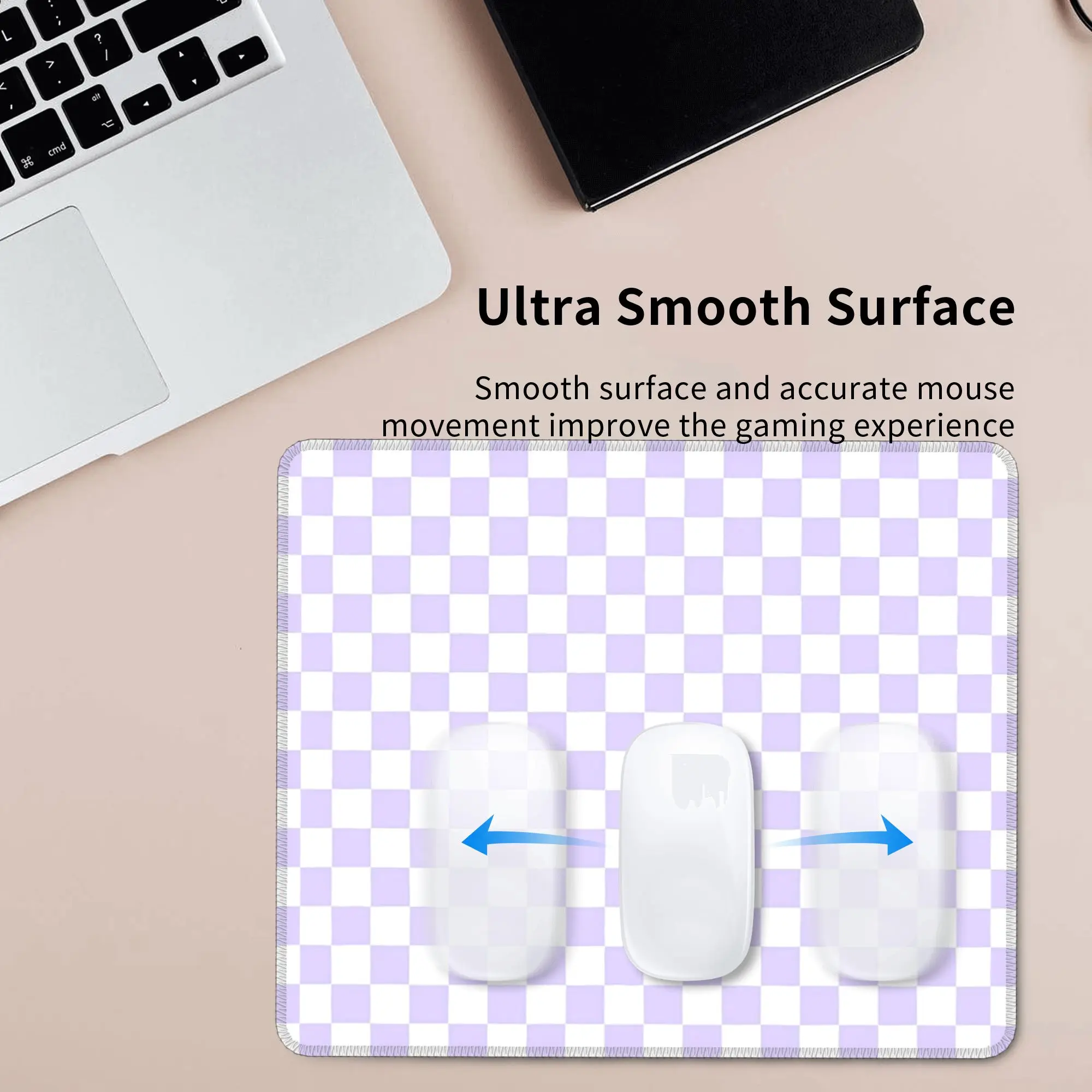 White Pale Lavender Violet Checkerboard Mouse Pad Computer Keyboard Mouse Mat Gaming PC Laptop Desk Mat Accessories Table Mats