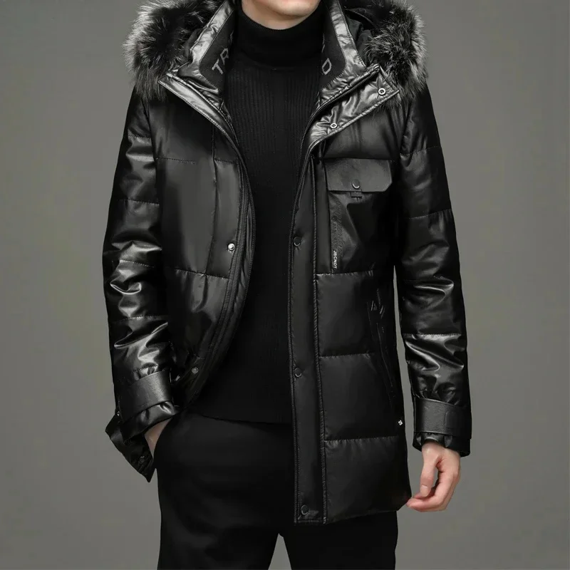 Genuine Leather Jacket Men Hooded Winter Warm White Duck Down Coat Clothing Casual Black Jackets for Chaquetas