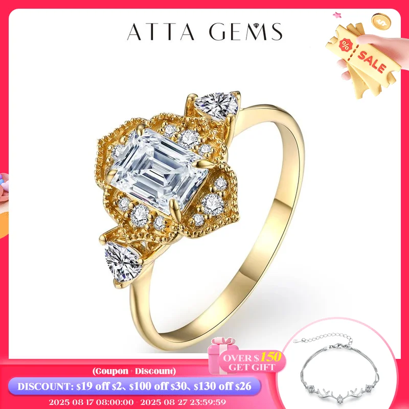 

ATTAGEMS Luxurly Solid 18k 14k 10k Yellow Gold Moissanite Ring for Women VVS1 Color With Certificate Engegament Wedding Jewelry