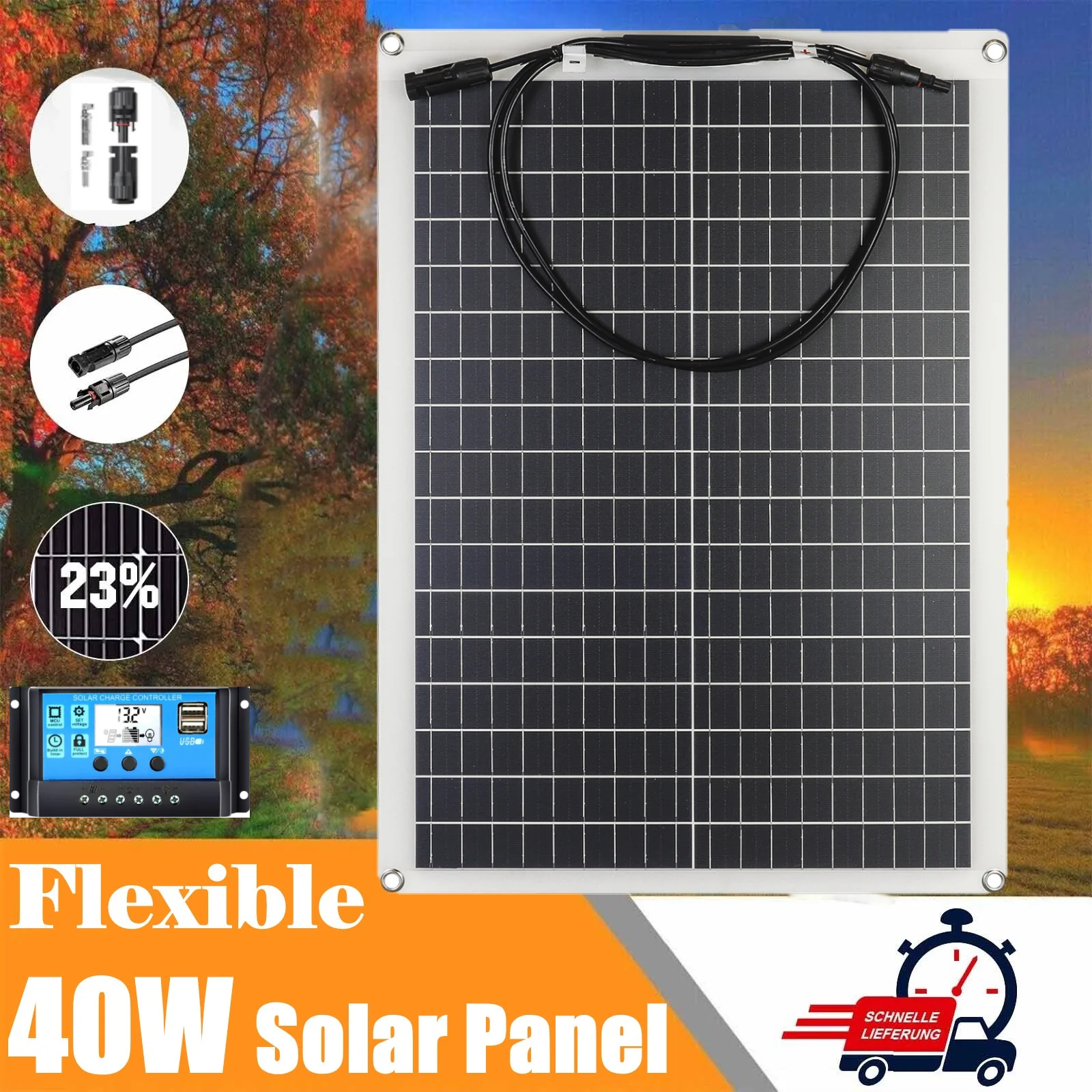 

PowMr Новая гибкая солнечная панель 40 Вт Солнечная батарея 12 В/18 В Комплект солнечной панели для телефона RV Автомобиль Домашний кемпинг Солнечная батарея Источник питания