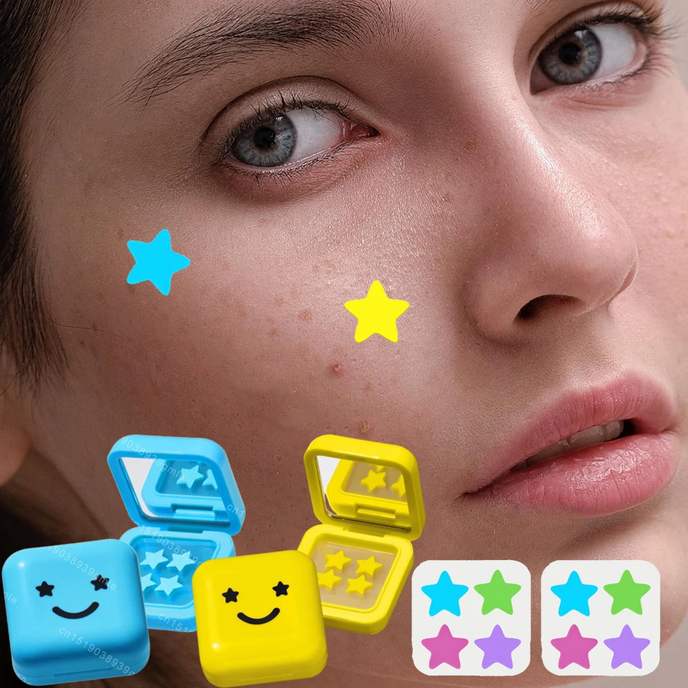 Star Acne Patch Dissolvenza Riparazione Adesivi invisibili per la rimozione dell'acne Simpatico correttore Strumento per il trucco Stile stella con scatola di immagazzinaggio a specchio